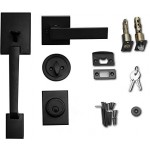 Berlin Modisch Single Cylinder HandleSet with Lever Door Handle (for Entrance and Front Door) Reversible for Right and Left Handed and a Single Cylinder deadbolt Handle Set Iron Black Finish