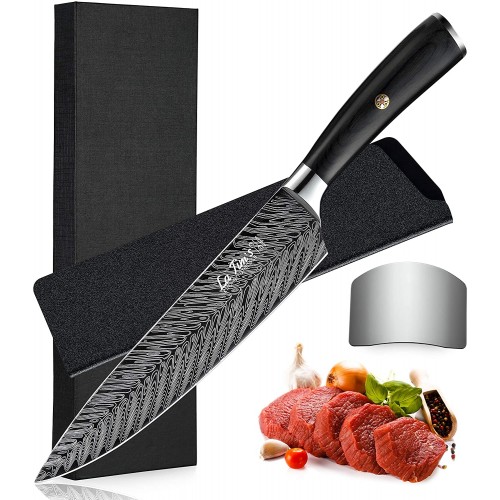 LaTim's Chef Knife 8 Inch Professional,Japanese Kitchen Cooking Knives with German High Carbon Stainless Steel 4116 and Ergonomic Handle,Finger Guard and Sharp Knife for Gift Box